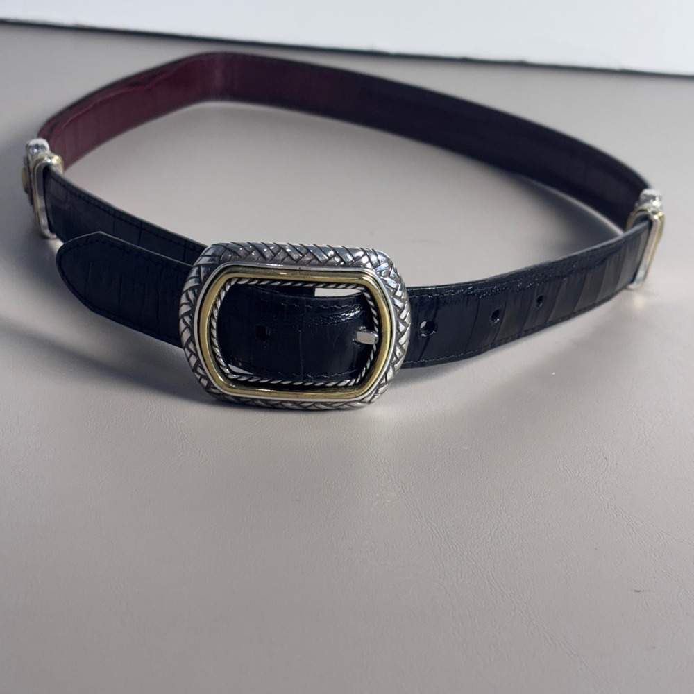 Western Style Black Brown Reversible Leather Belt Silver Tone Buckle Women ML 32